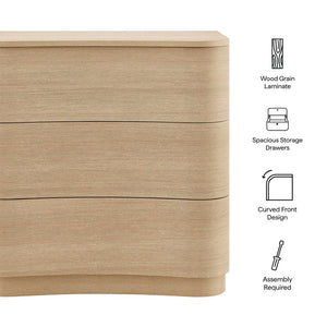 Modway Furniture Mirae 3-Drawer Curved Compact Dresser - Stylish Storage Solution for Small Spaces and Modern Homes Brushed Light Oak MOD-7230-BOA