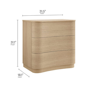 Modway Furniture Mirae 3-Drawer Curved Compact Dresser - Stylish Storage Solution for Small Spaces and Modern Homes Brushed Light Oak MOD-7230-BOA
