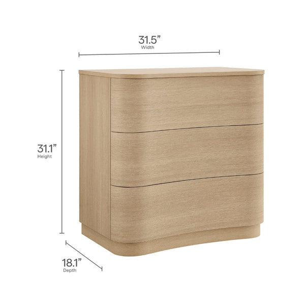 Modway Furniture Mirae 3-Drawer Curved Compact Dresser - Stylish Storage Solution for Small Spaces and Modern Homes Brushed Light Oak MOD-7230-BOA