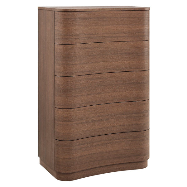 Modway Furniture Mirae 5-Drawer Curved Dresser - Modern Space-Saving Chest for Stylish Storage in Any Room Brushed Brown Oak MOD-7231-BBO