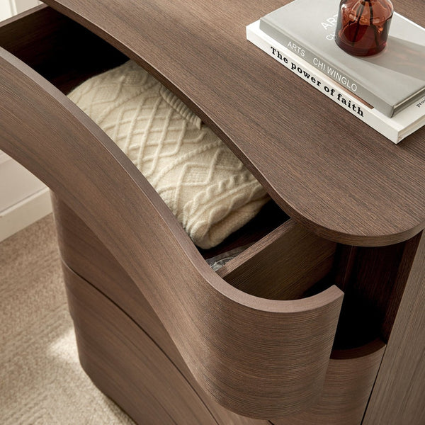 Modway Furniture Mirae 5-Drawer Curved Dresser - Modern Space-Saving Chest for Stylish Storage in Any Room Brushed Brown Oak MOD-7231-BBO