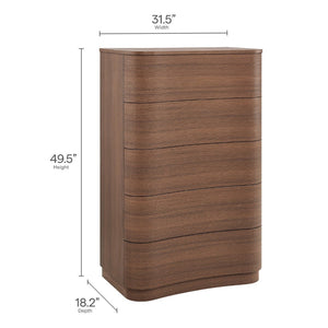 Modway Furniture Mirae 5-Drawer Curved Dresser - Modern Space-Saving Chest for Stylish Storage in Any Room Brushed Brown Oak MOD-7231-BBO