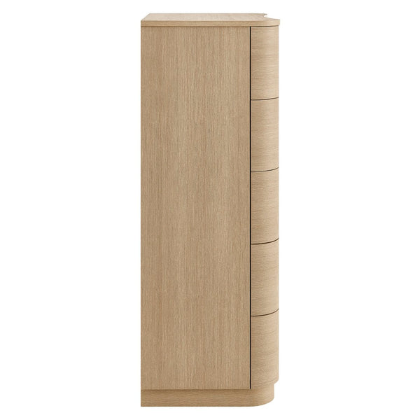 Modway Furniture Mirae 5-Drawer Curved Dresser - Modern Space-Saving Chest for Stylish Storage in Any Room Brush Light Oak MOD-7231-BOA