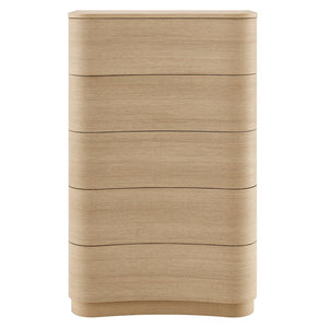 Modway Furniture Mirae 5-Drawer Curved Dresser - Modern Space-Saving Chest for Stylish Storage in Any Room Brush Light Oak MOD-7231-BOA