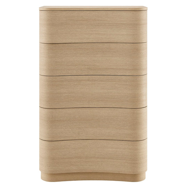 Modway Furniture Mirae 5-Drawer Curved Dresser - Modern Space-Saving Chest for Stylish Storage in Any Room Brush Light Oak MOD-7231-BOA