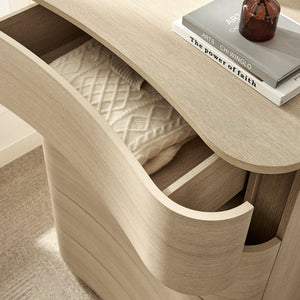 Modway Furniture Mirae 5-Drawer Curved Dresser - Modern Space-Saving Chest for Stylish Storage in Any Room Brush Light Oak MOD-7231-BOA