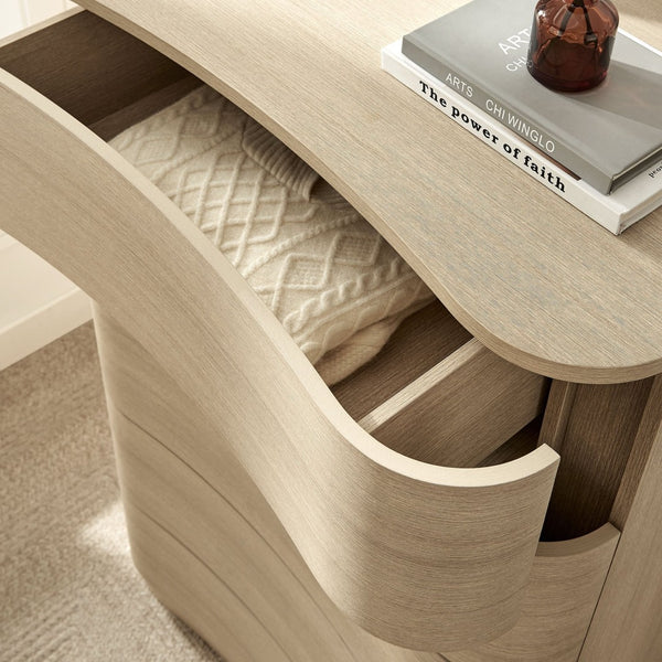 Modway Furniture Mirae 5-Drawer Curved Dresser - Modern Space-Saving Chest for Stylish Storage in Any Room Brush Light Oak MOD-7231-BOA