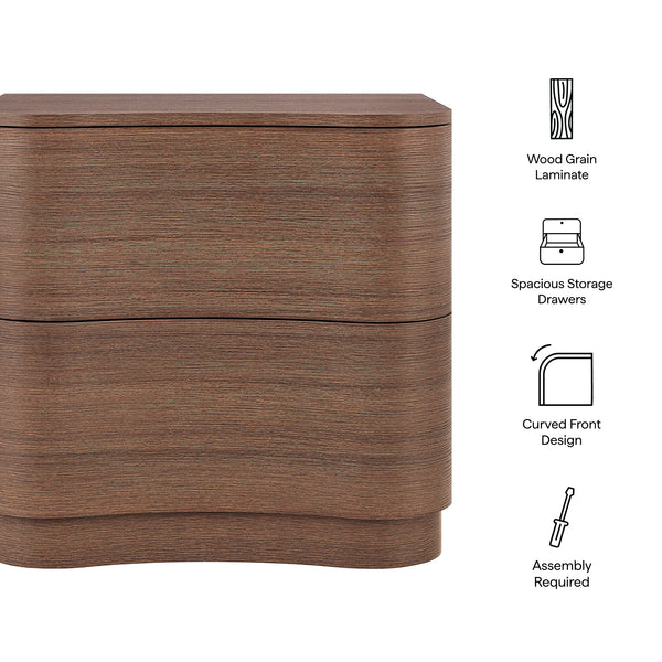 Modway Furniture Mirae 2-drawer Nightstand - Modern Curved Design With Sculptural Lines For Stylish Bedroom Storage Brown  Mod-7232-bbo
