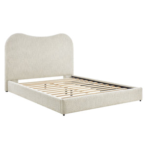 Modway Furniture Seluna Boucle Queen Platform Bed – Modern Upholstered Design with Sculptural Headboard & Support System Pearl MOD-7233-PRL
