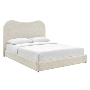 Modway Furniture Seluna Boucle Queen Platform Bed – Modern Upholstered Design with Sculptural Headboard & Support System Pearl MOD-7233-PRL