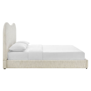 Modway Furniture Seluna Boucle Queen Platform Bed – Modern Upholstered Design with Sculptural Headboard & Support System Pearl MOD-7233-PRL