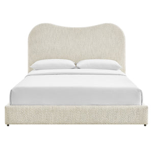Modway Furniture Seluna Boucle Queen Platform Bed – Modern Upholstered Design with Sculptural Headboard & Support System Pearl MOD-7233-PRL