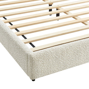 Modway Furniture Seluna Boucle Queen Platform Bed – Modern Upholstered Design with Sculptural Headboard & Support System Pearl MOD-7233-PRL