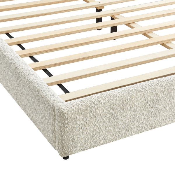 Modway Furniture Seluna Boucle Queen Platform Bed – Modern Upholstered Design with Sculptural Headboard & Support System Pearl MOD-7233-PRL