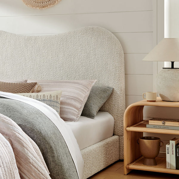 Modway Furniture Seluna Boucle Queen Platform Bed – Modern Upholstered Design with Sculptural Headboard & Support System Pearl MOD-7233-PRL