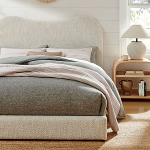 Modway Furniture Seluna Boucle Queen Platform Bed – Modern Upholstered Design with Sculptural Headboard & Support System Pearl MOD-7233-PRL