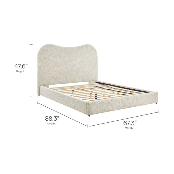 Modway Furniture Seluna Boucle Queen Platform Bed – Modern Upholstered Design with Sculptural Headboard & Support System Pearl MOD-7233-PRL