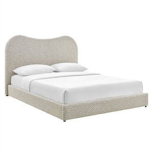 Modway Furniture Seluna Boucle Queen Platform Bed – Modern Upholstered Design with Sculptural Headboard & Support System Rock MOD-7233-RIV