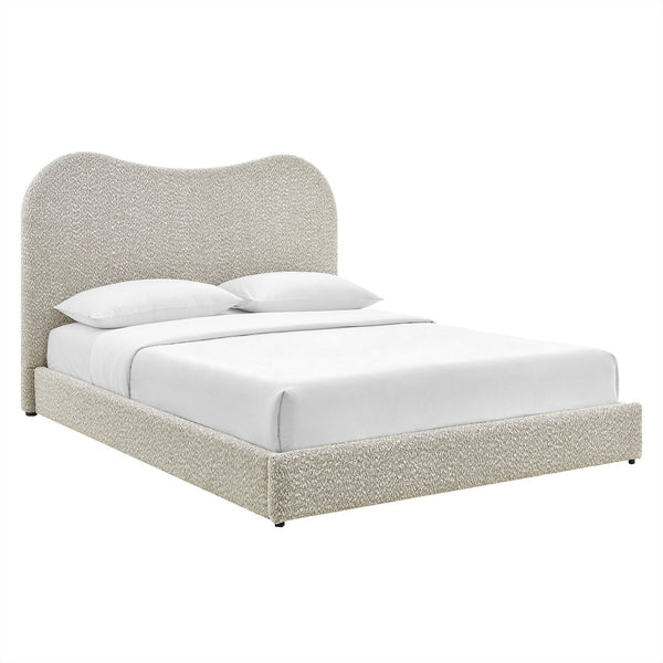 Modway Furniture Seluna Boucle Queen Platform Bed – Modern Upholstered Design with Sculptural Headboard & Support System Rock MOD-7233-RIV