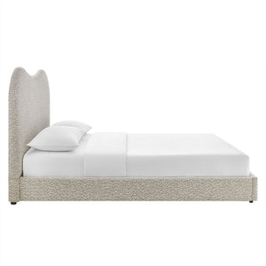 Modway Furniture Seluna Boucle Queen Platform Bed – Modern Upholstered Design with Sculptural Headboard & Support System Rock MOD-7233-RIV