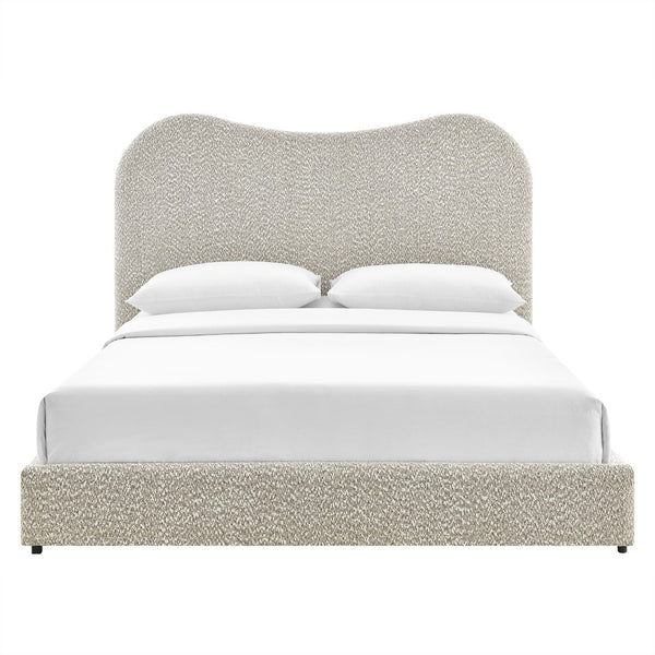 Modway Furniture Seluna Boucle Queen Platform Bed – Modern Upholstered Design with Sculptural Headboard & Support System Rock MOD-7233-RIV