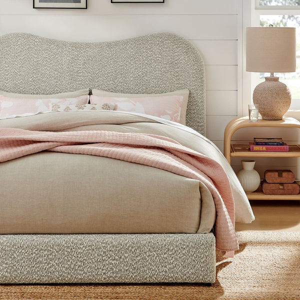 Modway Furniture Seluna Boucle Queen Platform Bed – Modern Upholstered Design with Sculptural Headboard & Support System Rock MOD-7233-RIV