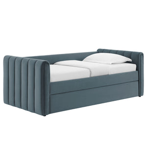 Modway Furniture Veyla Channel Tufted Performance Velvet Twin Daybed with Hidden Trundle for Stylish Living Spaces Cadet Blue MOD-7234-CAB