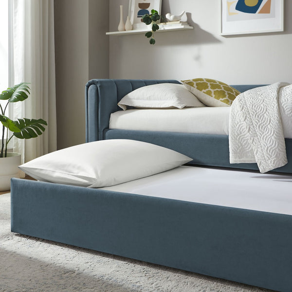 Modway Furniture Veyla Channel Tufted Performance Velvet Twin Daybed with Hidden Trundle for Stylish Living Spaces Cadet Blue MOD-7234-CAB