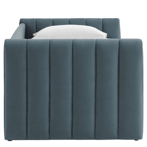Modway Furniture Veyla Channel Tufted Performance Velvet Twin Daybed with Hidden Trundle for Stylish Living Spaces Cadet Blue MOD-7234-CAB