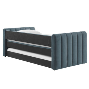 Modway Furniture Veyla Channel Tufted Performance Velvet Twin Daybed with Hidden Trundle for Stylish Living Spaces Cadet Blue MOD-7234-CAB