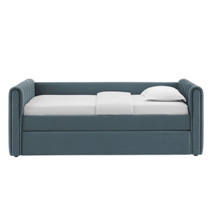 Modway Furniture Veyla Channel Tufted Performance Velvet Twin Daybed with Hidden Trundle for Stylish Living Spaces Cadet Blue MOD-7234-CAB