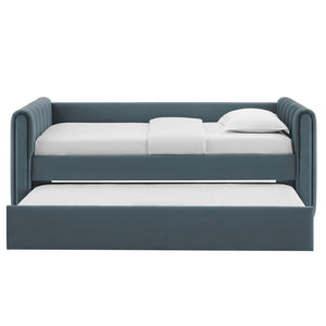 Modway Furniture Veyla Channel Tufted Performance Velvet Twin Daybed with Hidden Trundle for Stylish Living Spaces Cadet Blue MOD-7234-CAB