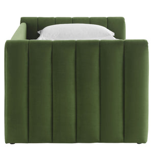 Modway Furniture Veyla Channel Tufted Performance Velvet Twin Daybed with Hidden Trundle for Stylish Living Spaces Moss Green MOD-7234-MOG