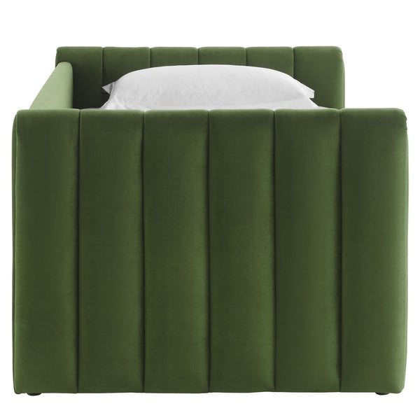 Modway Furniture Veyla Channel Tufted Performance Velvet Twin Daybed with Hidden Trundle for Stylish Living Spaces Moss Green MOD-7234-MOG