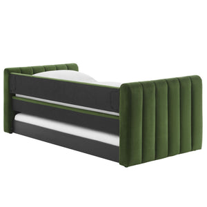Modway Furniture Veyla Channel Tufted Performance Velvet Twin Daybed with Hidden Trundle for Stylish Living Spaces Moss Green MOD-7234-MOG