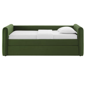 Modway Furniture Veyla Channel Tufted Performance Velvet Twin Daybed with Hidden Trundle for Stylish Living Spaces Moss Green MOD-7234-MOG