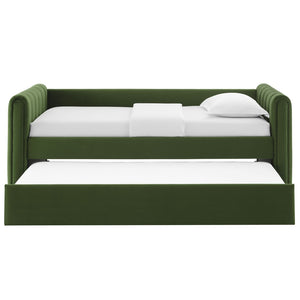 Modway Furniture Veyla Channel Tufted Performance Velvet Twin Daybed with Hidden Trundle for Stylish Living Spaces Moss Green MOD-7234-MOG