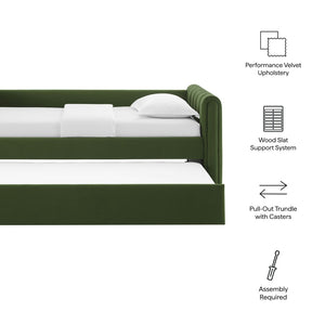 Modway Furniture Veyla Channel Tufted Performance Velvet Twin Daybed with Hidden Trundle for Stylish Living Spaces Moss Green MOD-7234-MOG