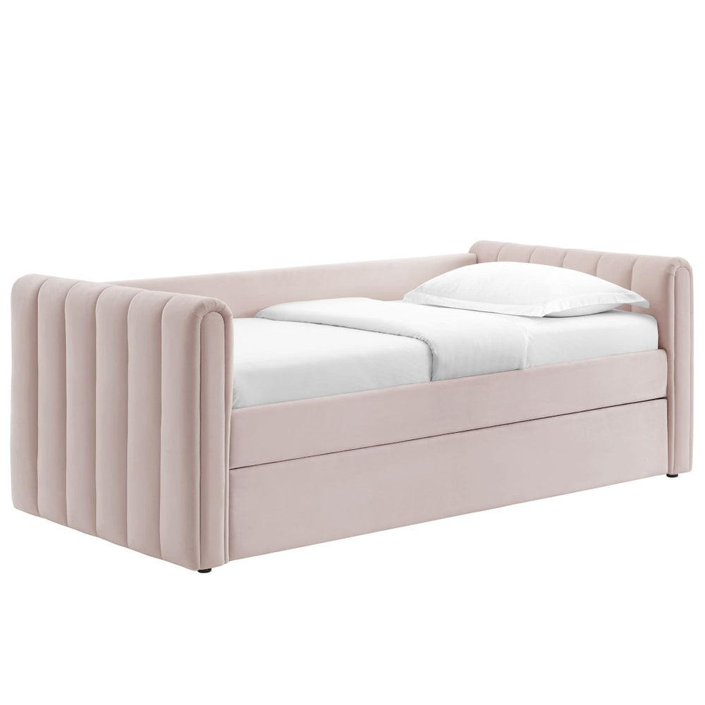 Modway Furniture Veyla Channel Tufted Performance Velvet Twin Daybed with Hidden Trundle for Stylish Living Spaces Pink MOD-7234-PNK