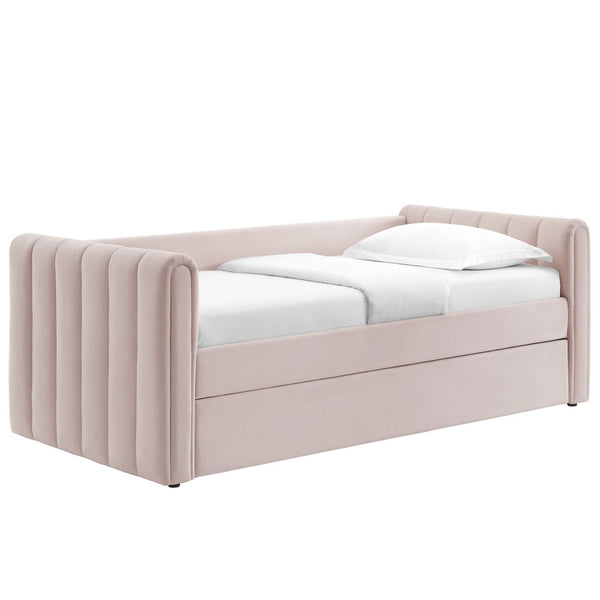 Modway Furniture Veyla Channel Tufted Performance Velvet Twin Daybed with Hidden Trundle for Stylish Living Spaces Pink MOD-7234-PNK