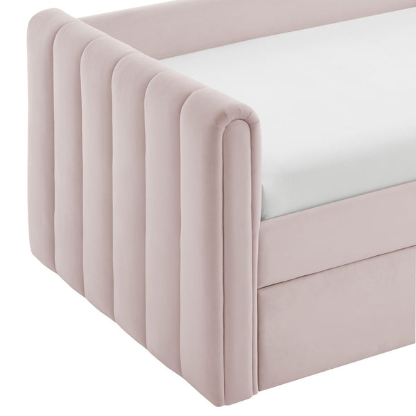 Modway Furniture Veyla Channel Tufted Performance Velvet Twin Daybed with Hidden Trundle for Stylish Living Spaces Pink MOD-7234-PNK