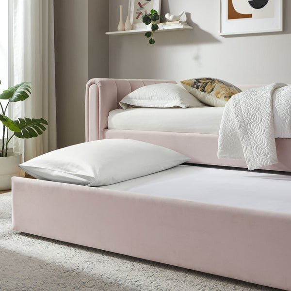 Modway Furniture Veyla Channel Tufted Performance Velvet Twin Daybed with Hidden Trundle for Stylish Living Spaces Pink MOD-7234-PNK
