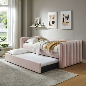 Modway Furniture Veyla Channel Tufted Performance Velvet Twin Daybed with Hidden Trundle for Stylish Living Spaces Pink MOD-7234-PNK