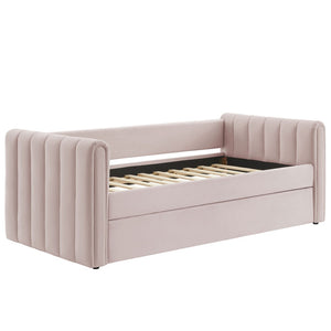 Modway Furniture Veyla Channel Tufted Performance Velvet Twin Daybed with Hidden Trundle for Stylish Living Spaces Pink MOD-7234-PNK