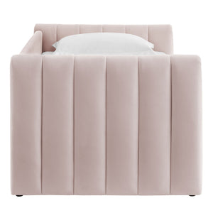 Modway Furniture Veyla Channel Tufted Performance Velvet Twin Daybed with Hidden Trundle for Stylish Living Spaces Pink MOD-7234-PNK