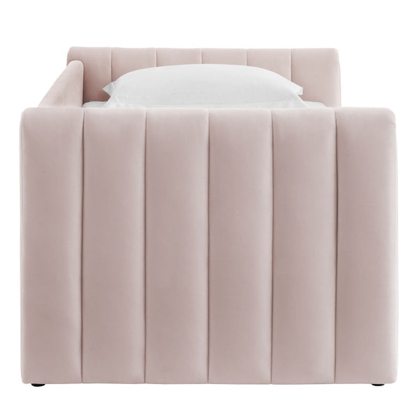 Modway Furniture Veyla Channel Tufted Performance Velvet Twin Daybed with Hidden Trundle for Stylish Living Spaces Pink MOD-7234-PNK
