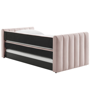 Modway Furniture Veyla Channel Tufted Performance Velvet Twin Daybed with Hidden Trundle for Stylish Living Spaces Pink MOD-7234-PNK