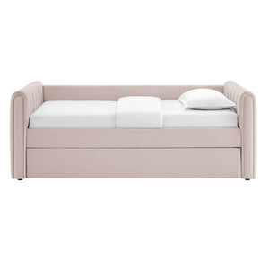 Modway Furniture Veyla Channel Tufted Performance Velvet Twin Daybed with Hidden Trundle for Stylish Living Spaces Pink MOD-7234-PNK