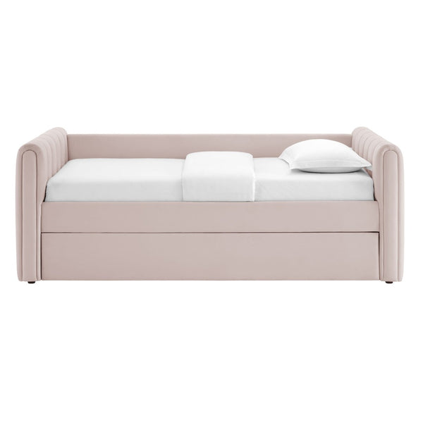 Modway Furniture Veyla Channel Tufted Performance Velvet Twin Daybed with Hidden Trundle for Stylish Living Spaces Pink MOD-7234-PNK