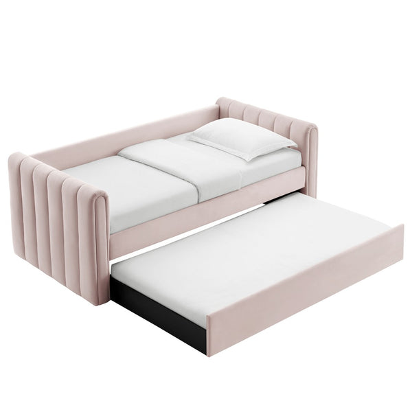 Modway Furniture Veyla Channel Tufted Performance Velvet Twin Daybed with Hidden Trundle for Stylish Living Spaces Pink MOD-7234-PNK